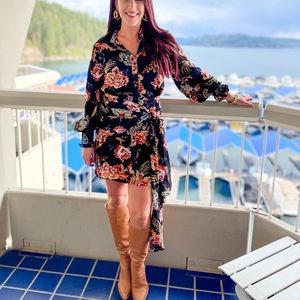 Elliatt Black Long Sleeve Wrap Dress with Tie Front